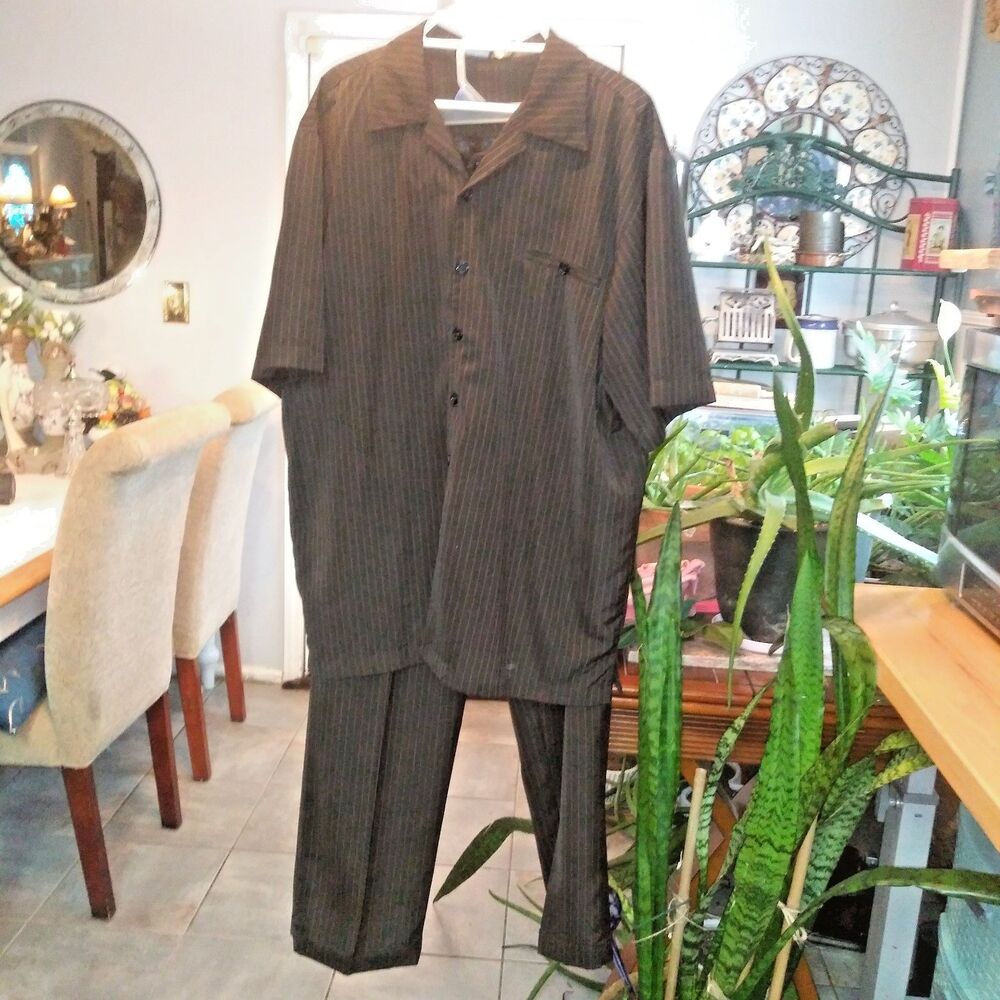 The George Martin Collection 2 piece 2XL shirt pinstripe Leisure Suit 40L pants